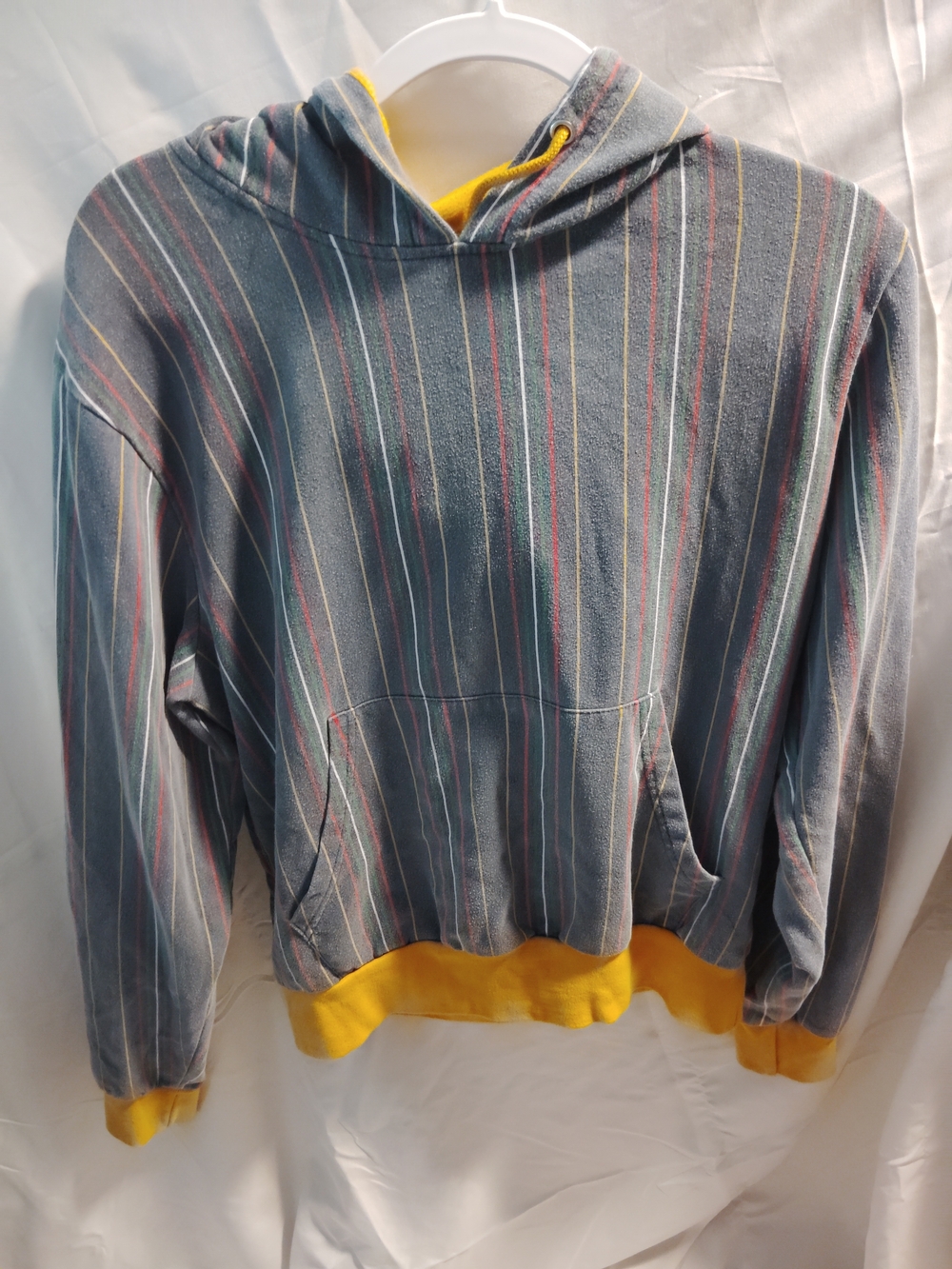 Men's Blue Striped Hooded Sweatshirt with Yellow Trim